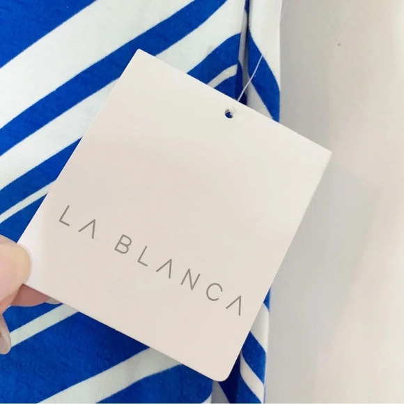 La Blanca Archistripe Swim Cover Up Maxi Dress Blue MISSING BELT Size M NWT - Picture 7 of 11